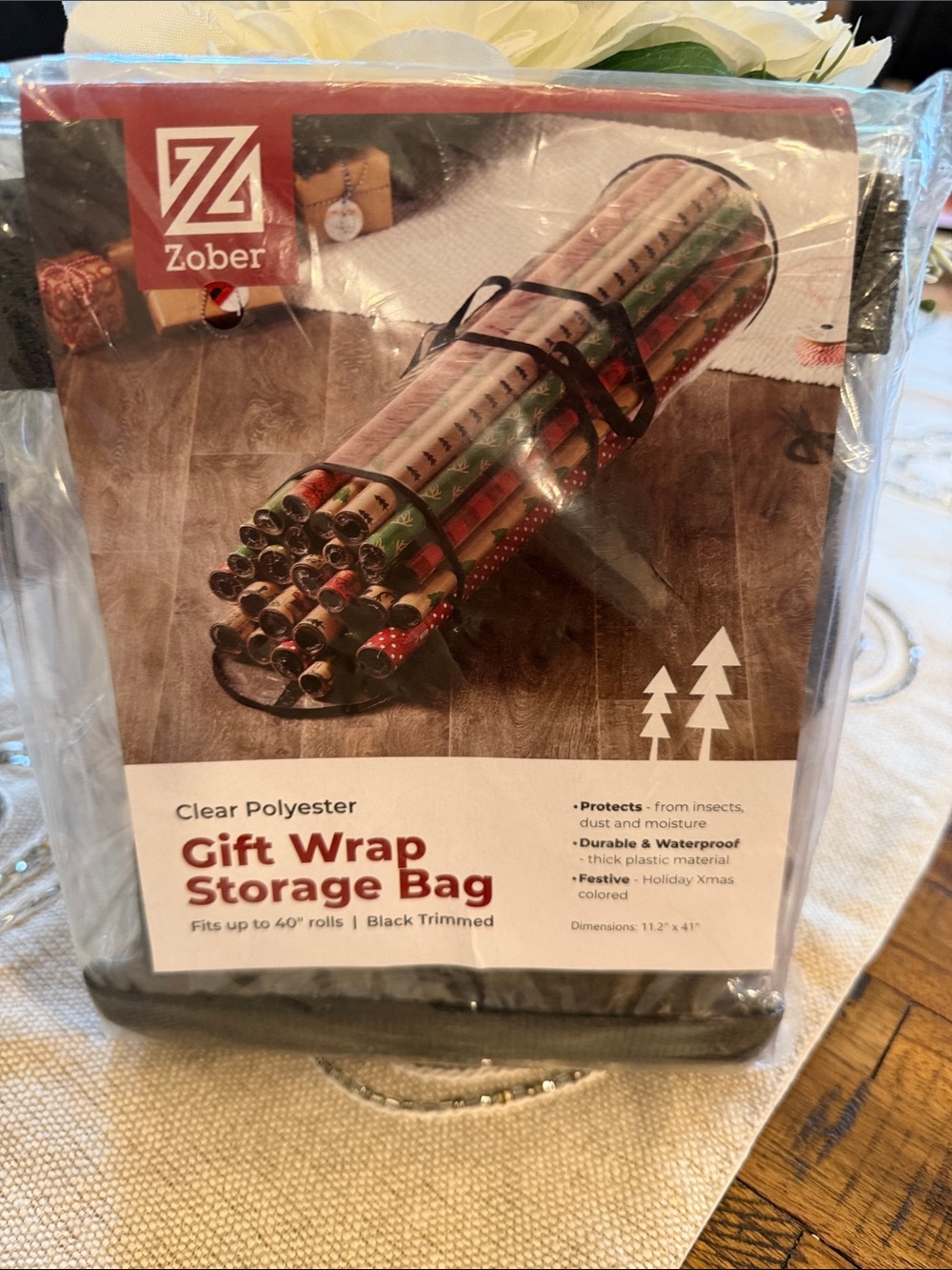 Zober Clear Polyester Gift Wrap Storage Bag - Black Trimmed